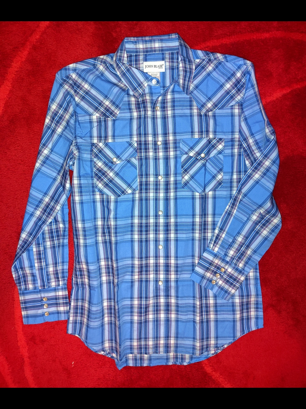 John Blair Blue Plaid Button-Down Shirt